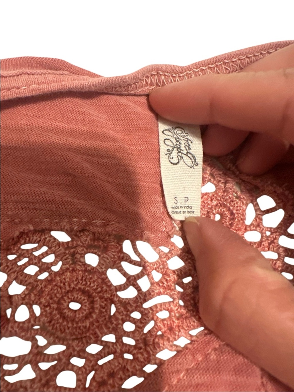 Free People Dusty Rust Crochet Yoke Button-Front Long Sleeve Tee - Picture 3 of 3